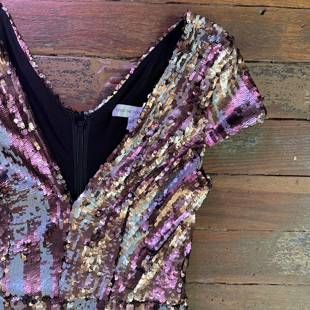 Dress the Population Zoe Dimensional Sequin Plunge Mini Dress Sz S 🧡🎀 - Picture 10 of 13